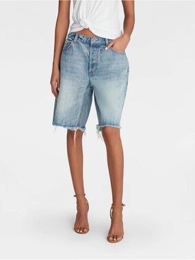 High-Rise Light Blue Denim Bermuda Shorts - Women b213